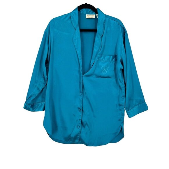 VTG Victoria's Secret Gold Label Womens Size Small Satin Button Up Night Shirt‎ - Picture 1 of 10